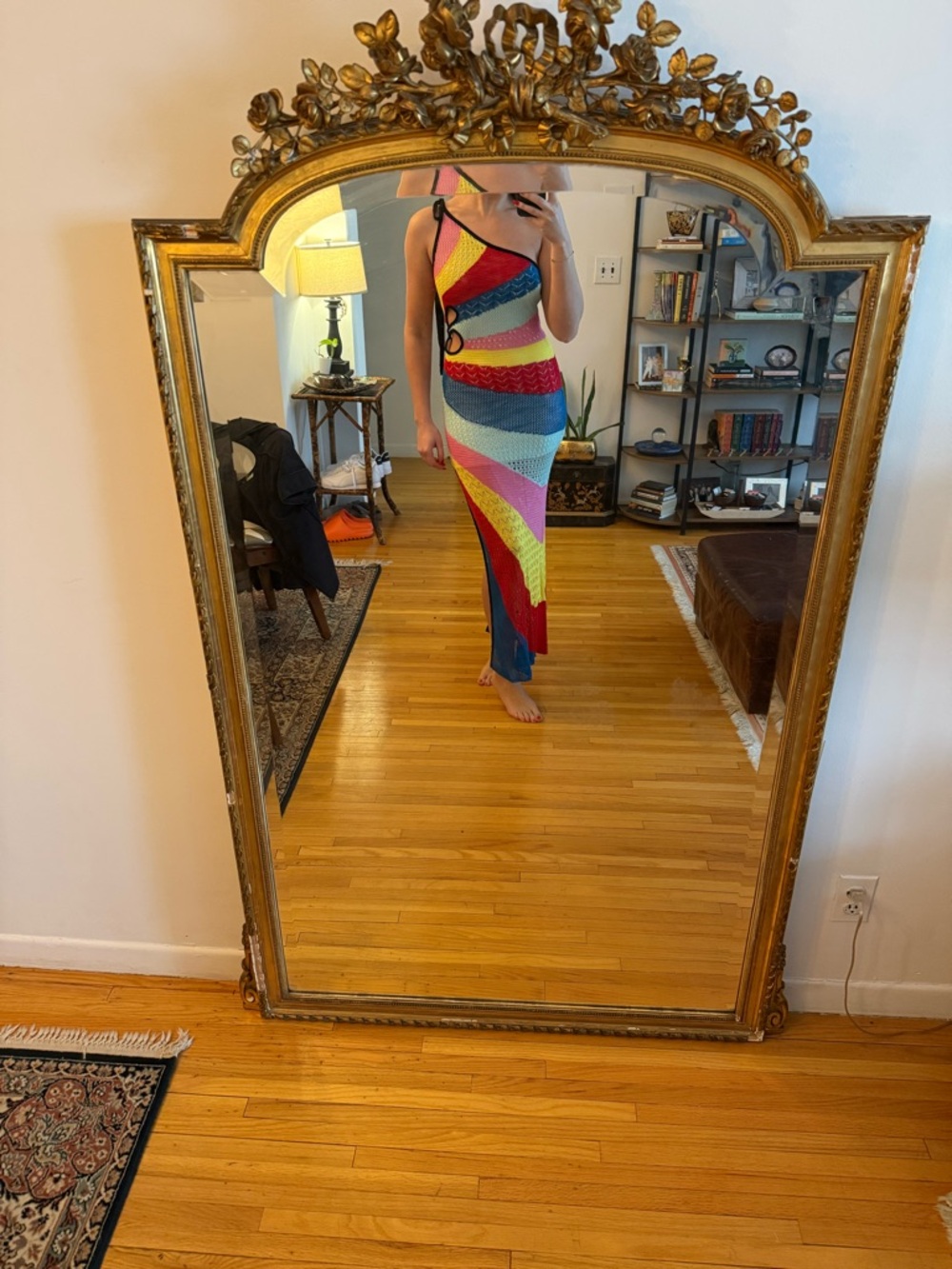 STAUD One-Shoulder Multicolor Lace-Stitched Maxi Dress - Picture 3 of 3